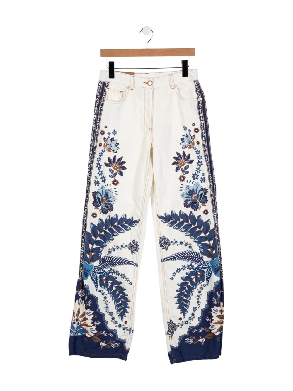 FARM Rio White Jeans with Blue Floral Border